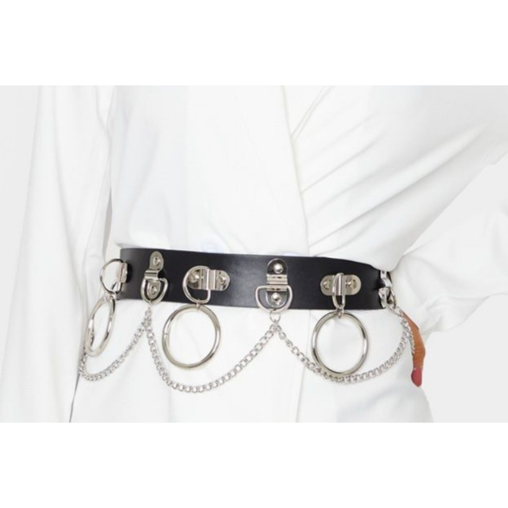 Zac's Alter Ego - Wrap Round with rings and chains Riem - Zwart